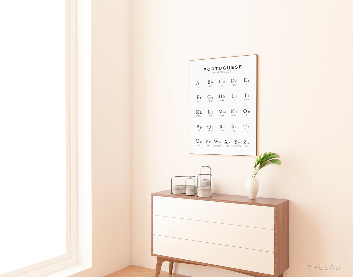 Portuguese Alphabet Chart Black and White Language Learning Decor Poster - Image 2
