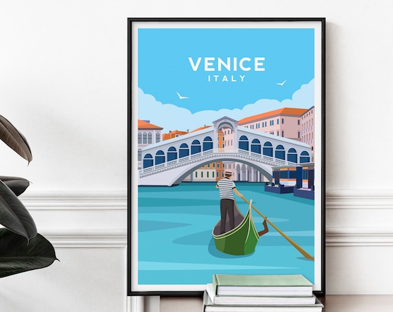 Venice Italy Travel Poster, Rialto Bridge