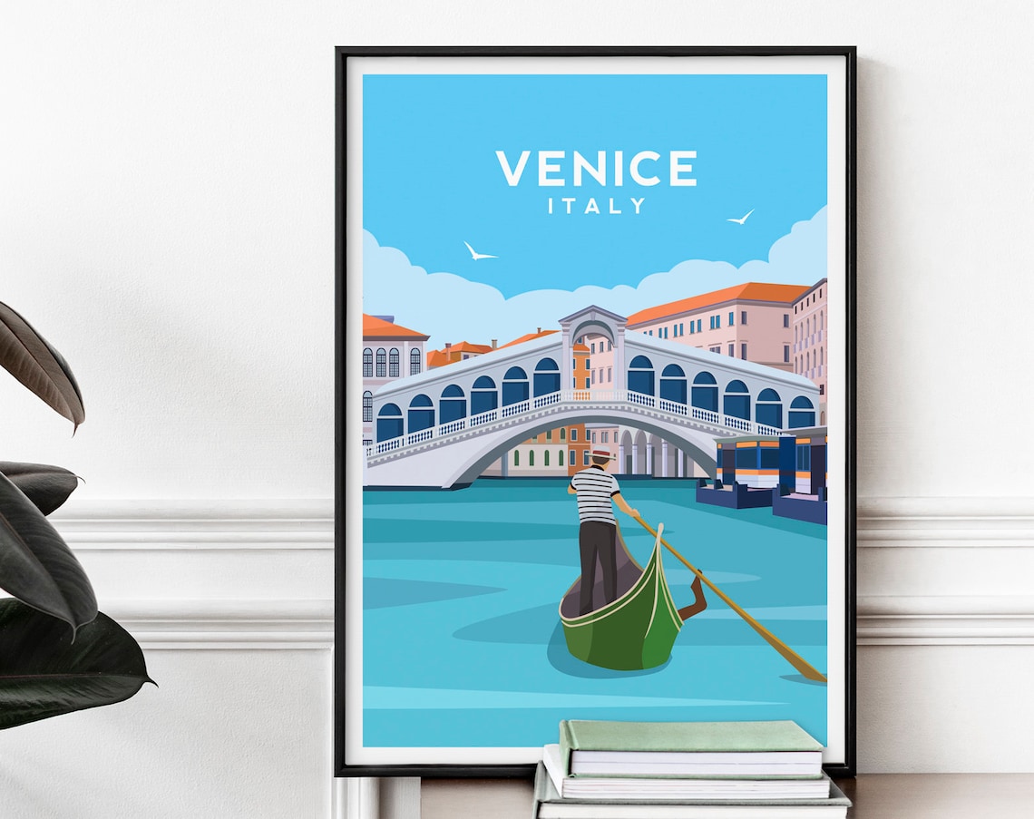 Venice Italy Travel Poster, Rialto Bridge