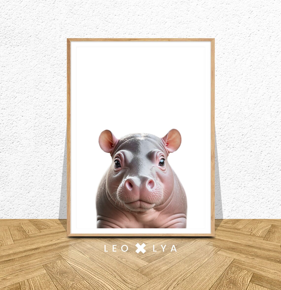 Baby Hippopotamus Portrait Cute Pink Gray Nursery Wall Poster
