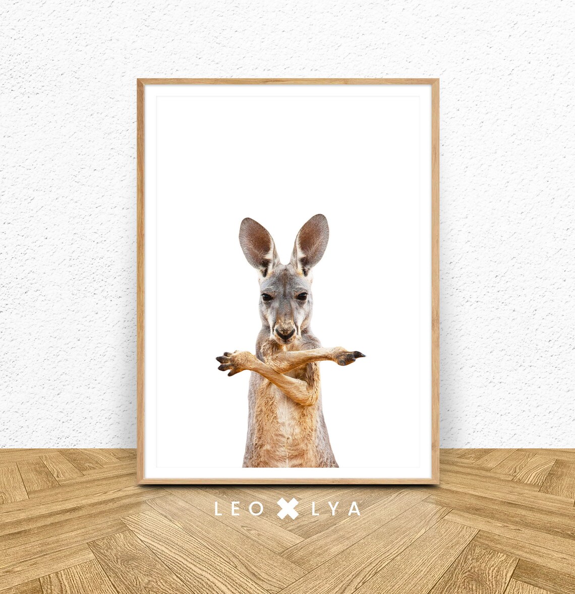Kangaroo Arms Crossed Funny Animal Portrait Photo Poster for Kids Rooms