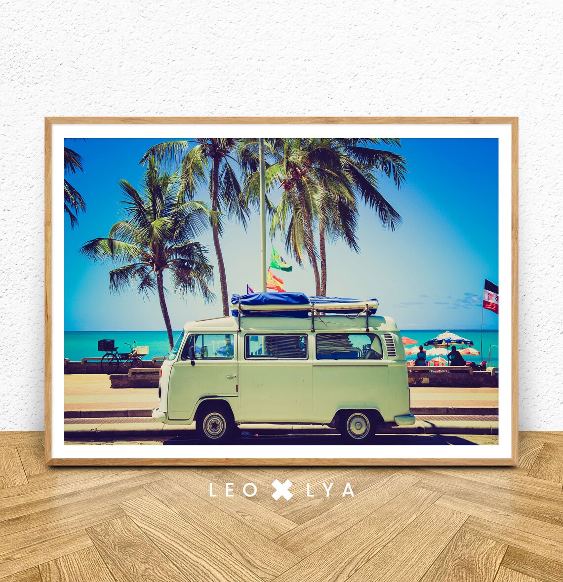 Vintage VW Van Beach Palms Retro Surf Summer Travel Photo Poster