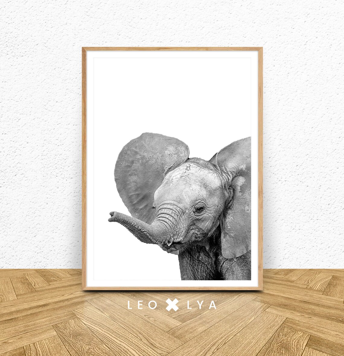 Baby Elephant Black and White Cute Animal Photo Poster for Nursery Decor
