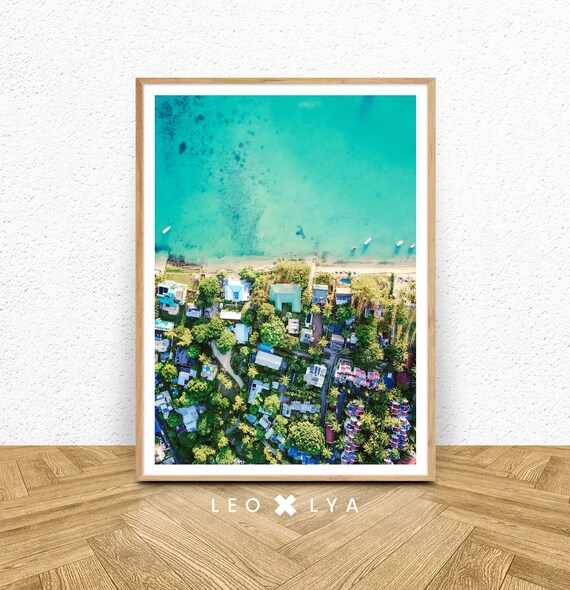 Aerial Turquoise Ocean Coastal Town Tropical Drone Photo Poster