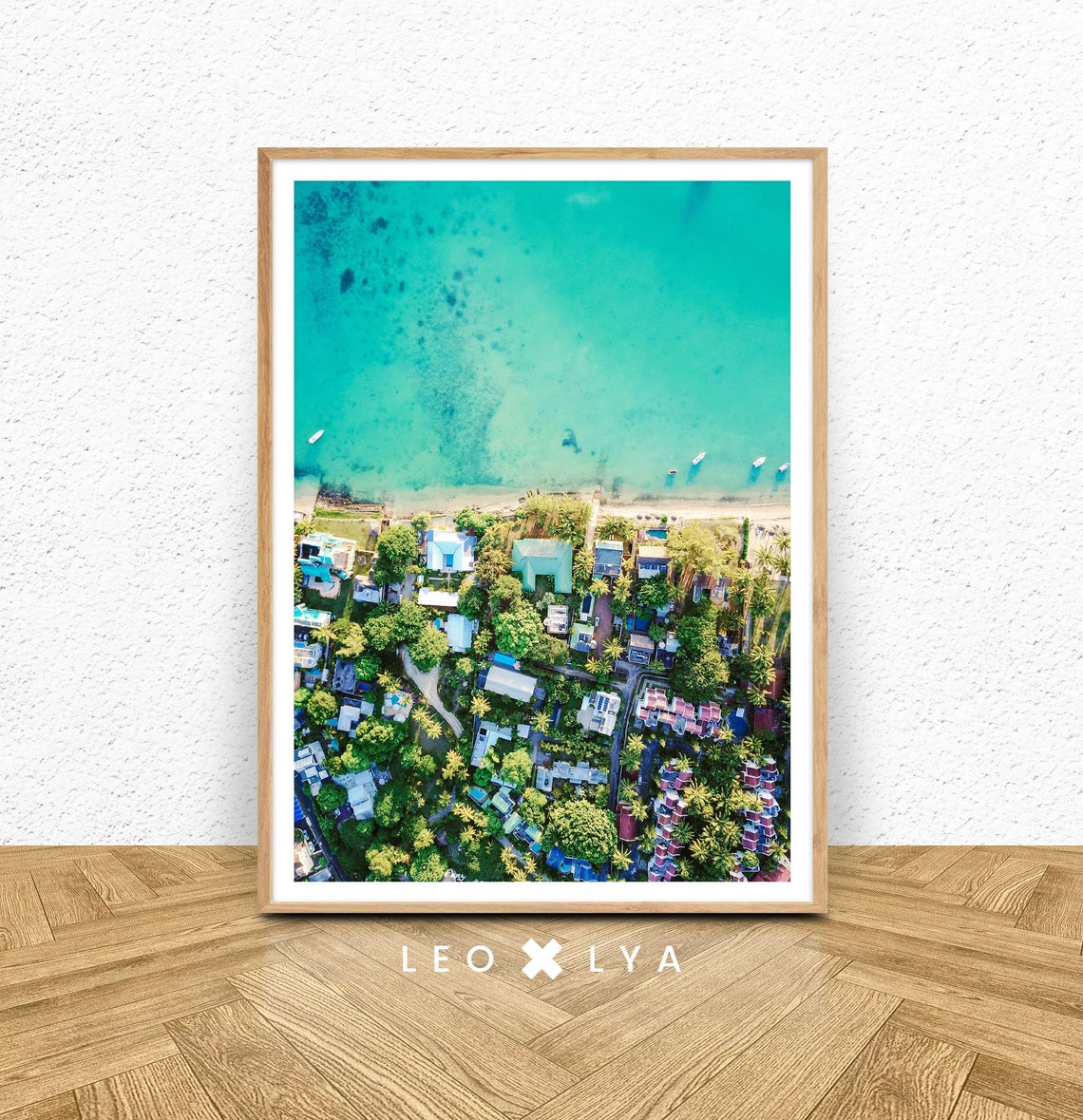 Aerial Turquoise Ocean Coastal Town Tropical Drone Photo Poster