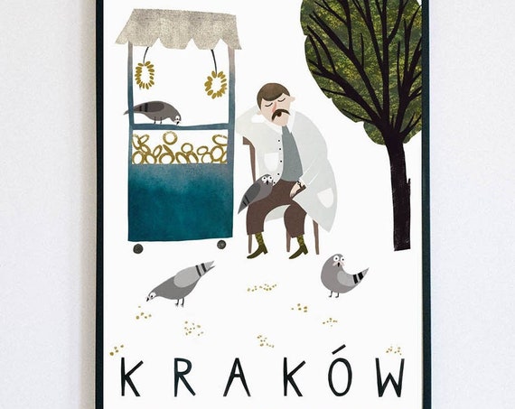 Cracow Poland Travel Poster, Holiday Wall Art Print