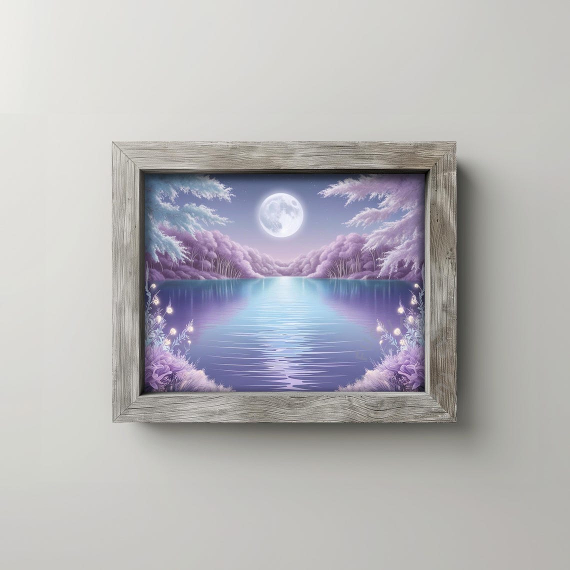 Full Moon Lake Art Ethereal Landscape Wall Art Purple Home Decor 368 - Image 2
