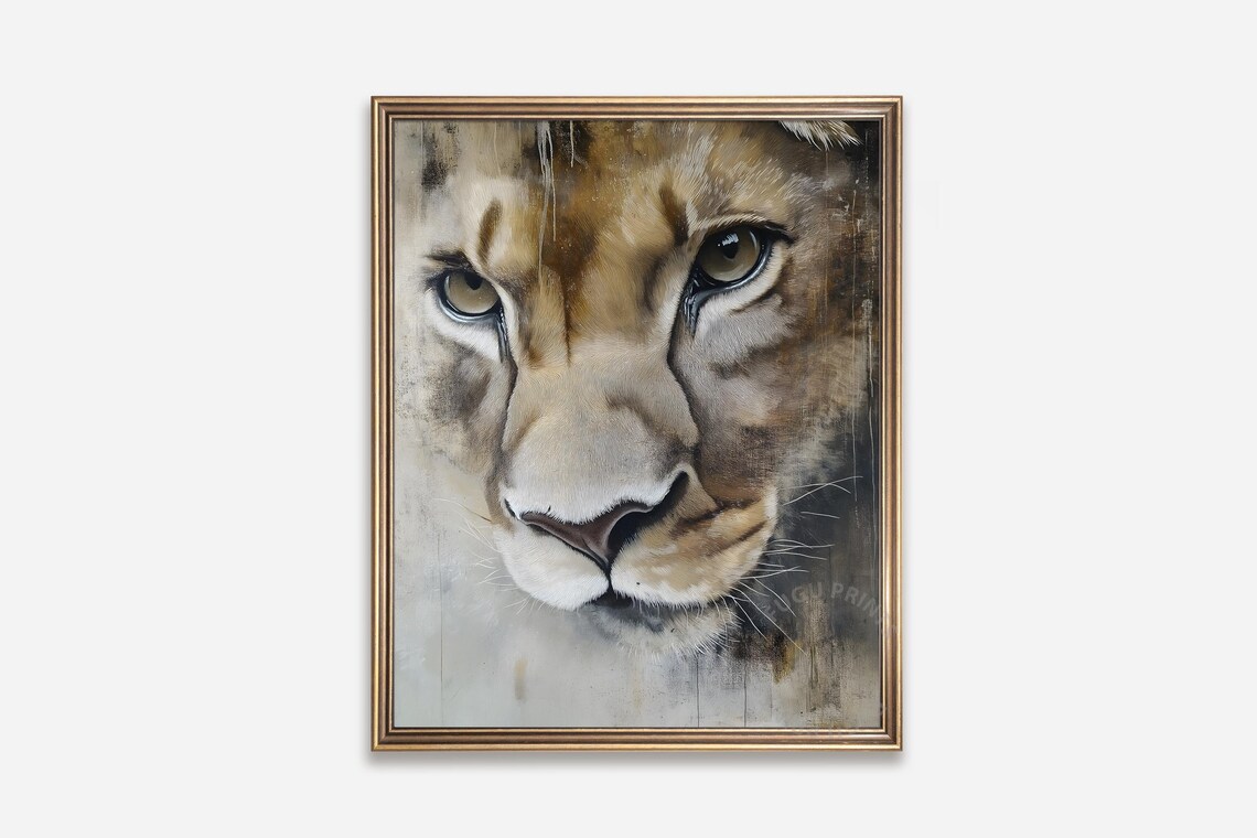 Majestic Lioness Portrait Close Up Rustic Wild Animal Art Poster