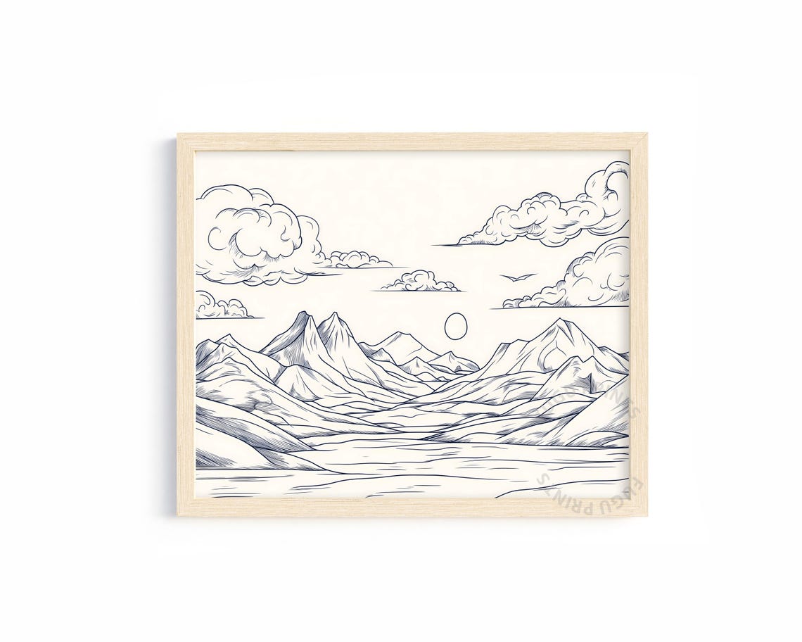 Mountain Line Art Minimalist Landscape Wall Art Black And White Home Decor 134