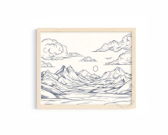 Mountain Line Art Minimalist Landscape Wall Art Black And White Home Decor 134