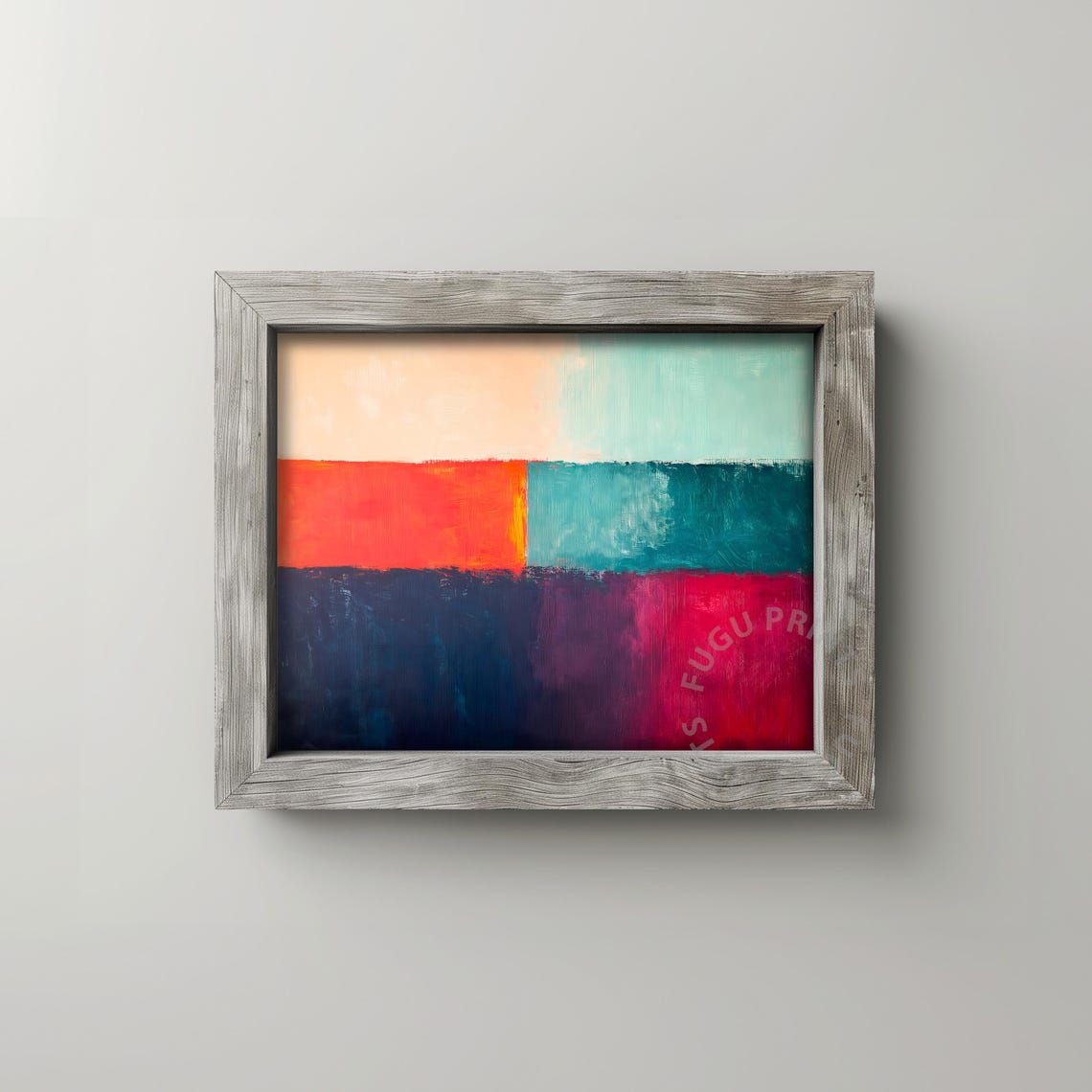 Abstract Color Block Print Teal Coral Navy Wall Art Modern Living Room Decor Wall Art 7 - Image 2