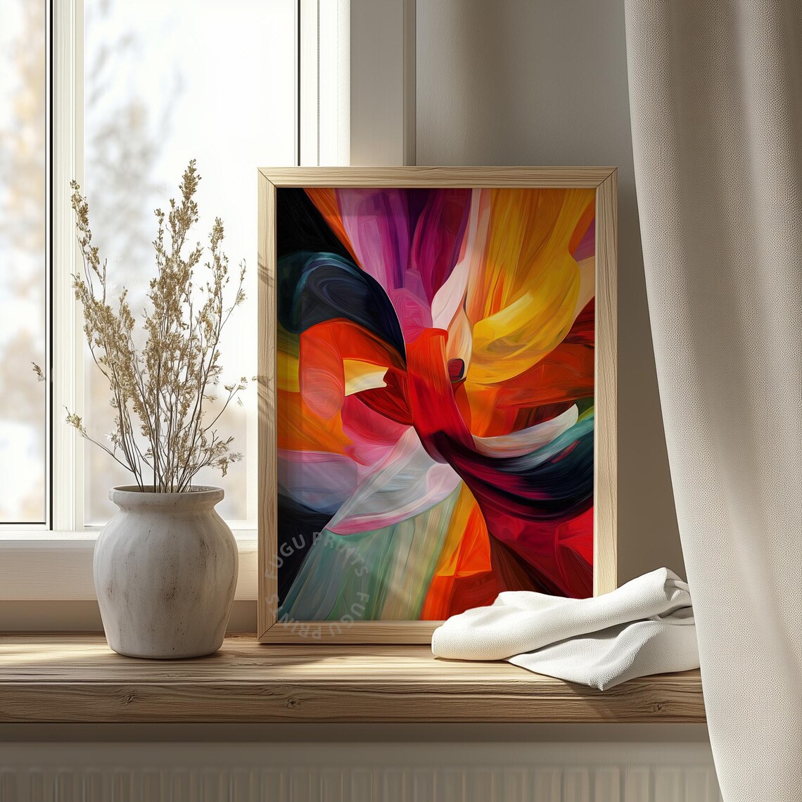 Abstract Swirl Wall Art Red Orange Art Modern Decor 155 - Image 4