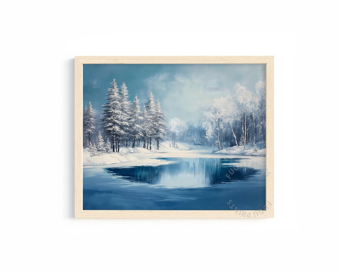 Winter Lake Print Snowy Landscape Art Scandinavian Decor Wall Art 129