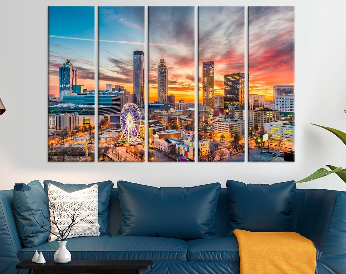 Atlanta Print Atlanta Skyline Wall Art Atlanta Cityscape Georgia Atlanta Georgia Usa Living Room Decor Extra Large Wall Art