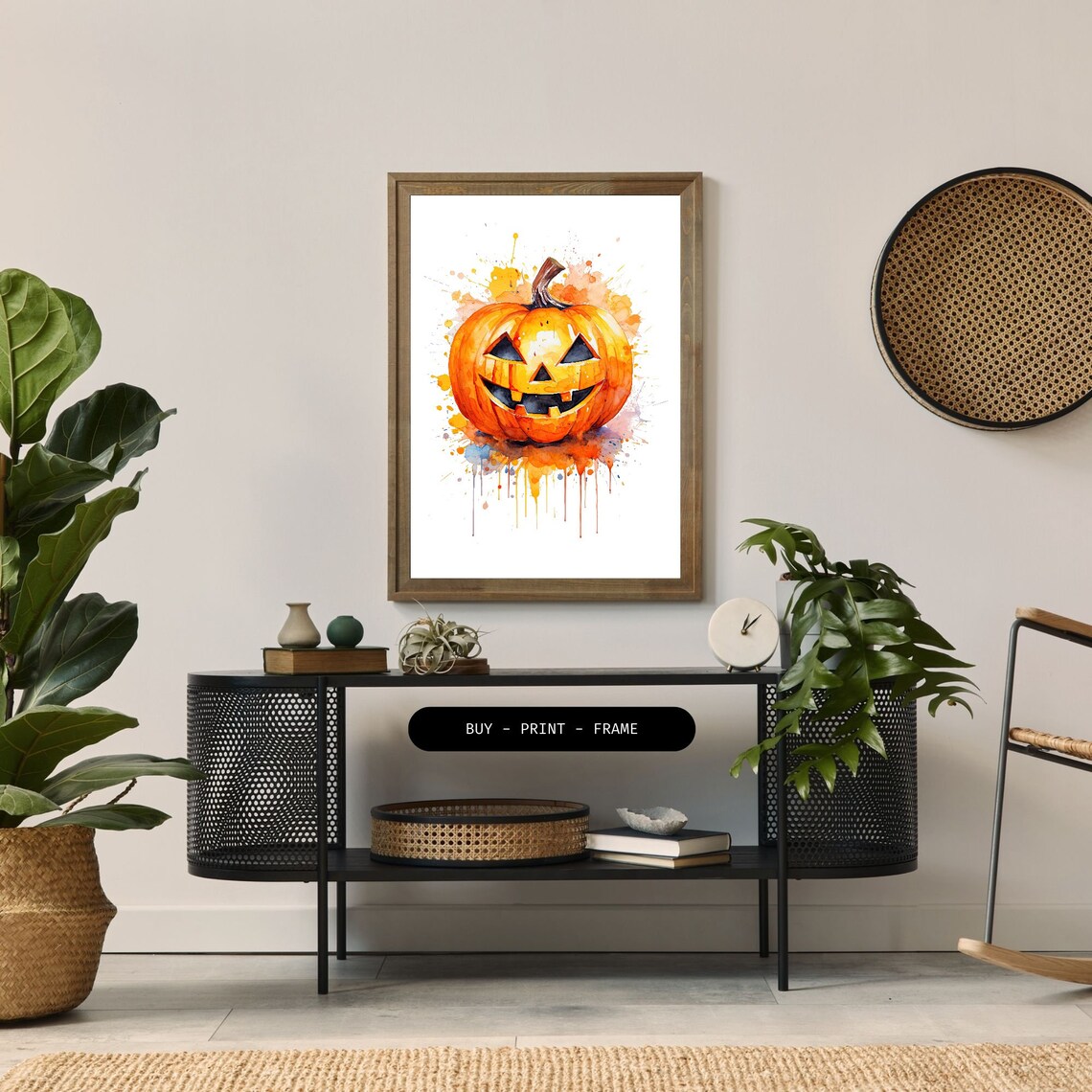 Smiling Pumpkin Watercolor Halloween Art Print - Image 2