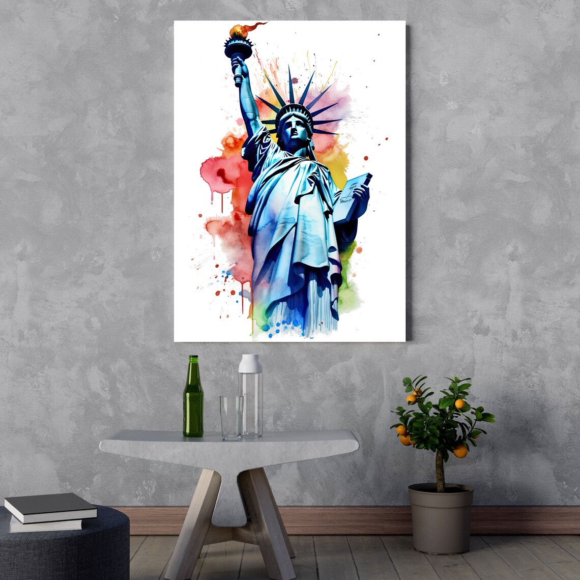 Statue Of Liberty Watercolor, NYC Modern Architecture - Image 3