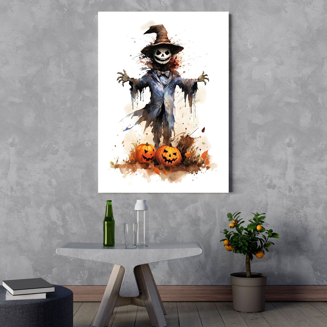 Farmhouse Style Scarecrow Watercolor Halloween Art Print - Image 3
