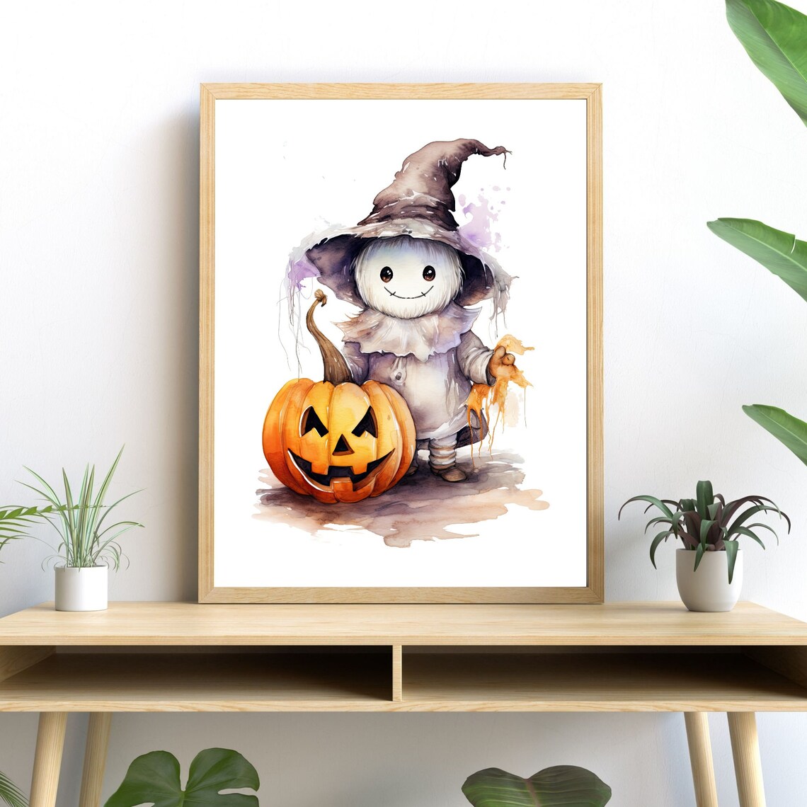 Cute Scarecrow Witch Watercolor, Halloween Pumpkin Decor