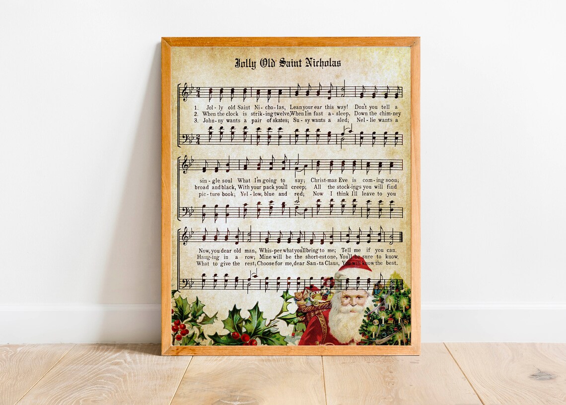Jolly Old St Nicholas Retro Christmas Song Art Print - Image 2