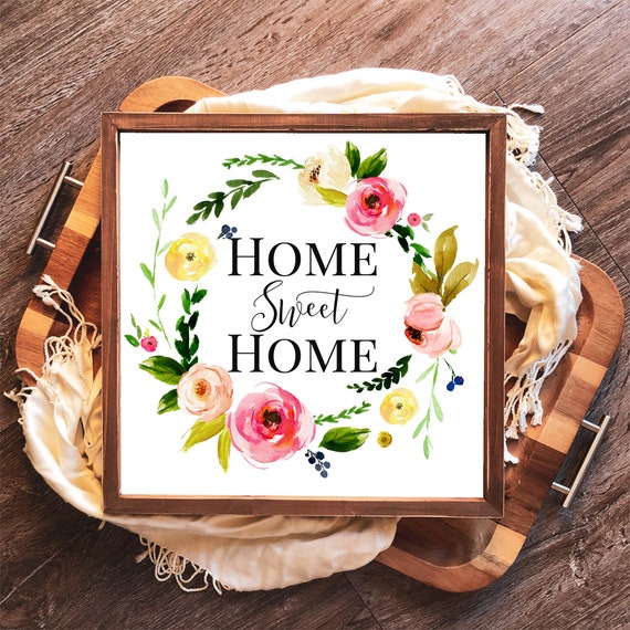 Home Sweet Home Square Floral Wreath Art Print