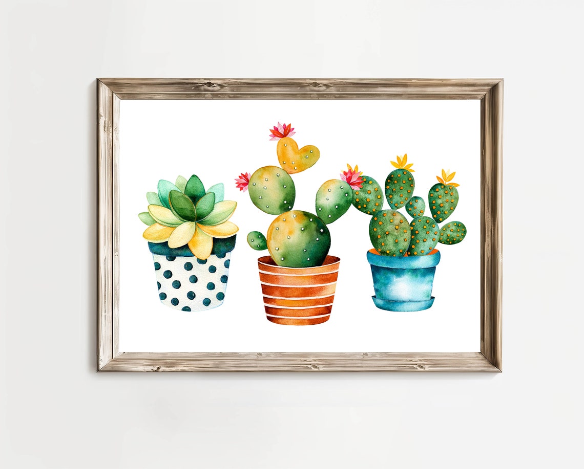 Three Potted Cacti Watercolor Patterned Pots Succulent Plant Poster - Image 5