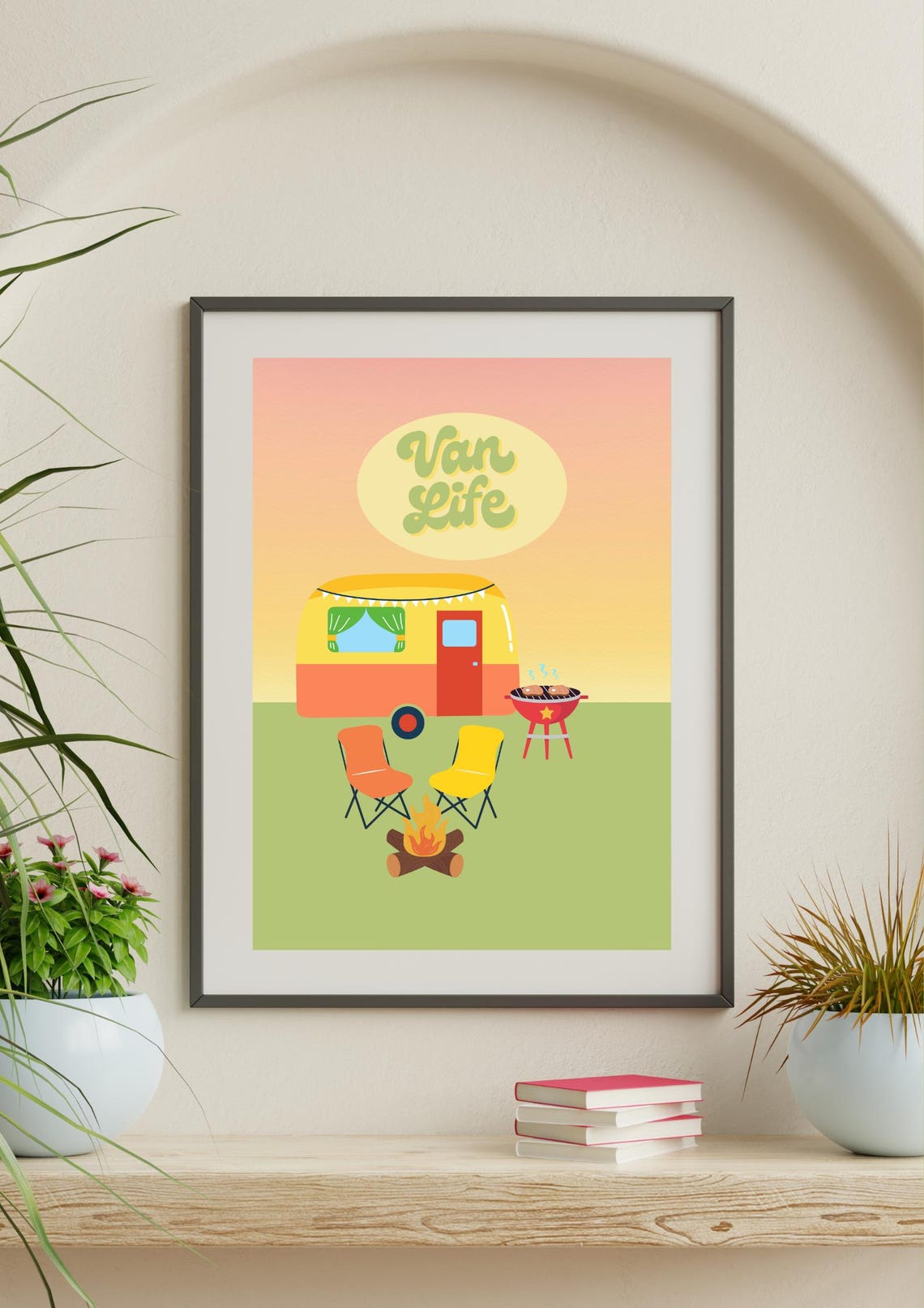 Retro Van Life Poster Colorful Caravan Camper Campfire Decor