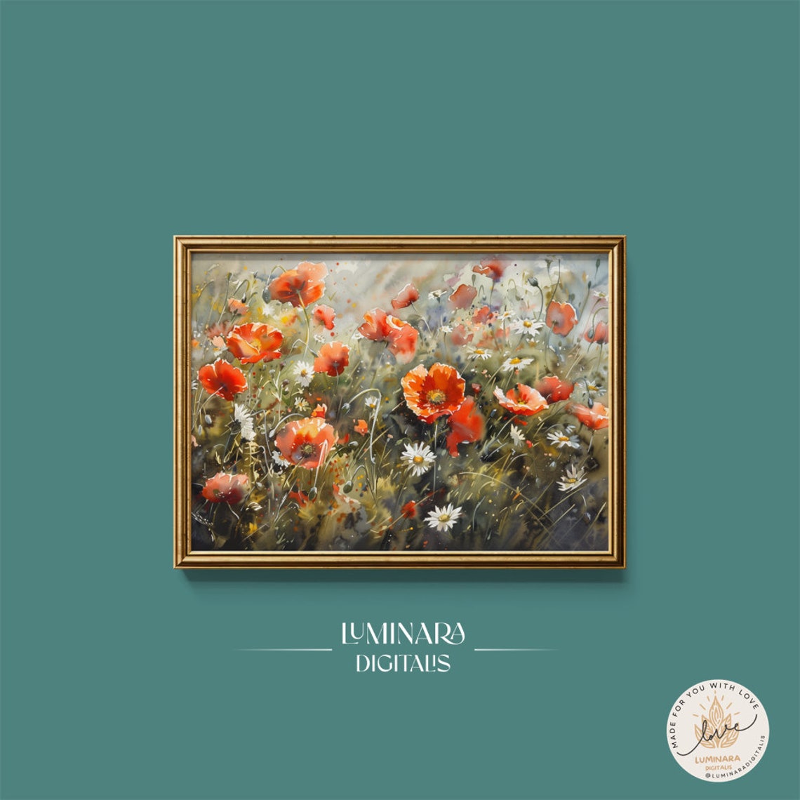 Close-Up Watercolor Poppies And Daisies Spring Floral Field Poster