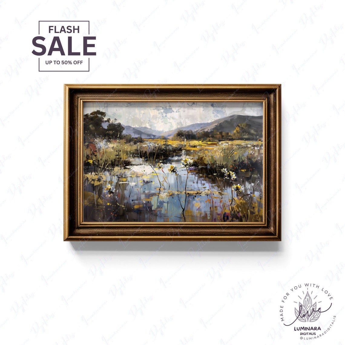 Serene River Meadow Reflections With Distant Mountains Art Poster - Image 2