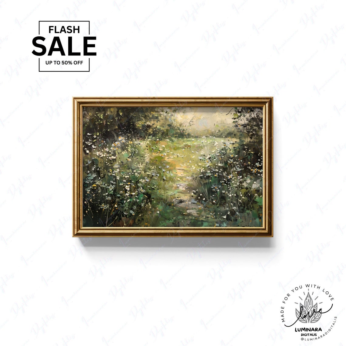 Sunlit Daisy Meadow Path Through An Enchanted Garden Art Poster - Image 3