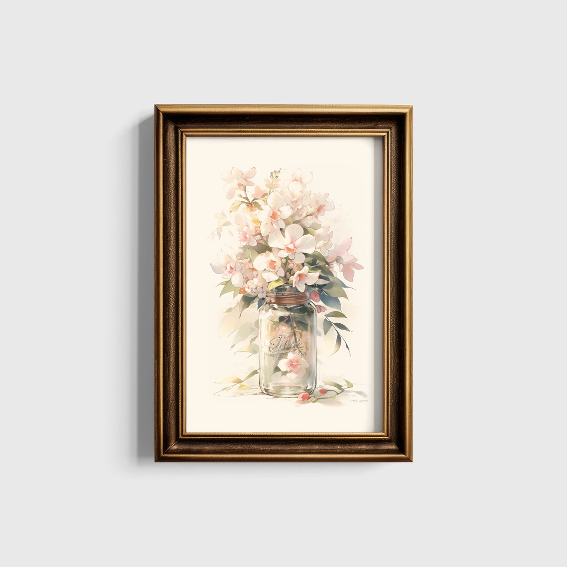 Soft Pink Blossom Bouquet Arranged In A Glass Mason Jar Art Print - Image 5