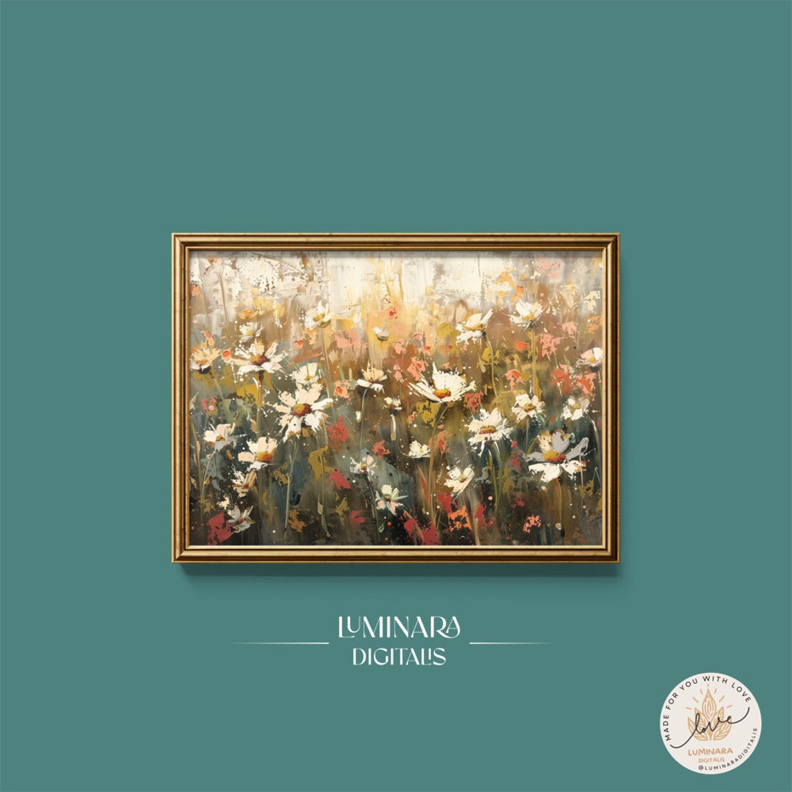 Wild Daisy Meadow Glowing In Warm Golden Light Impressionist Print