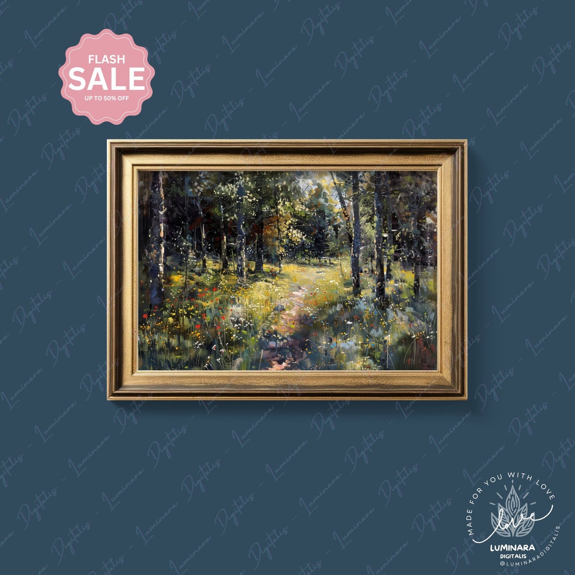 Enchanted Forest Glade With Sunlit Wildflower Path Nature Poster - Image 4