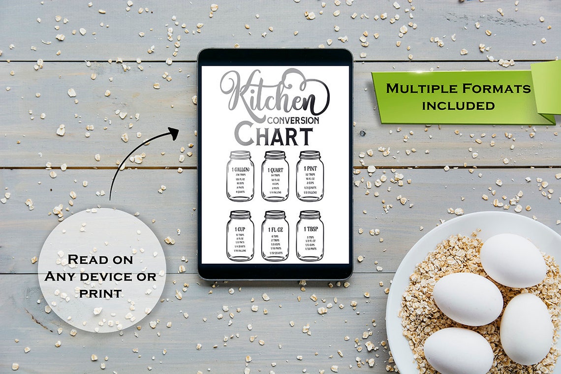 Kitchen Conversion Chart Script Mason Jar Measures Decor Poster - Image 3