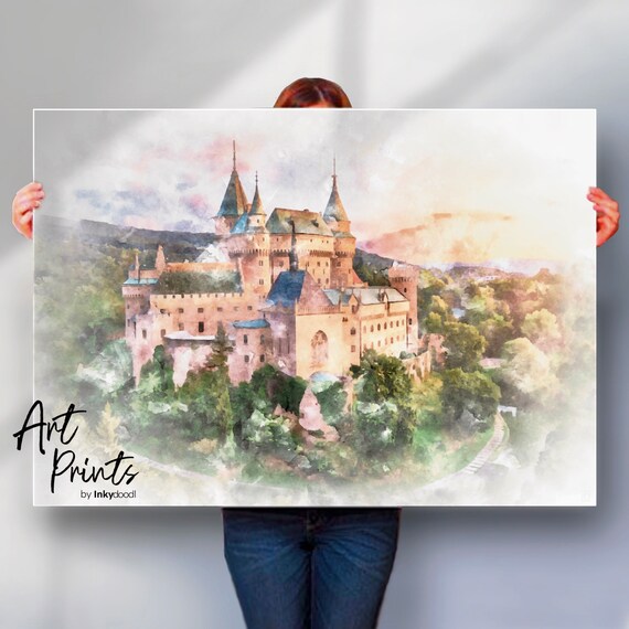 Bojnice Castle Slovakia Fairytale Watercolor Sunset Castle Hill Poster