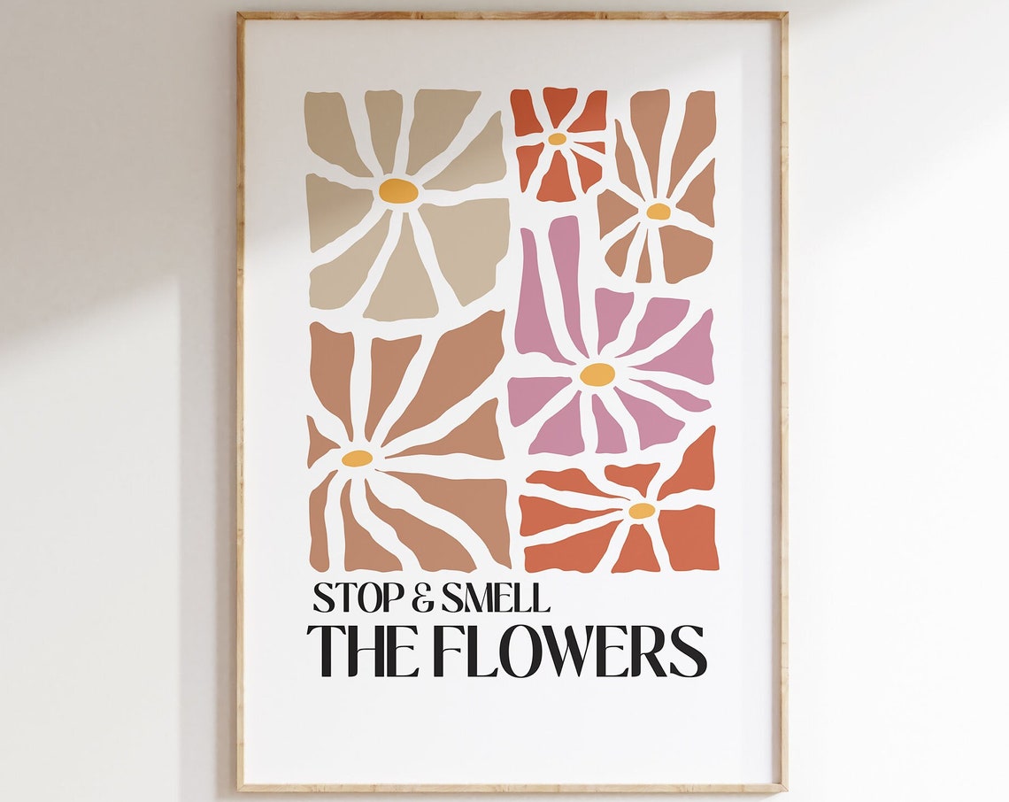 Stop and Smell the Flowers Retro Floral Daisy Mindfulness Poster