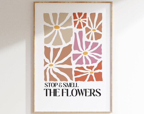 Stop and Smell the Flowers Retro Floral Daisy Mindfulness Poster