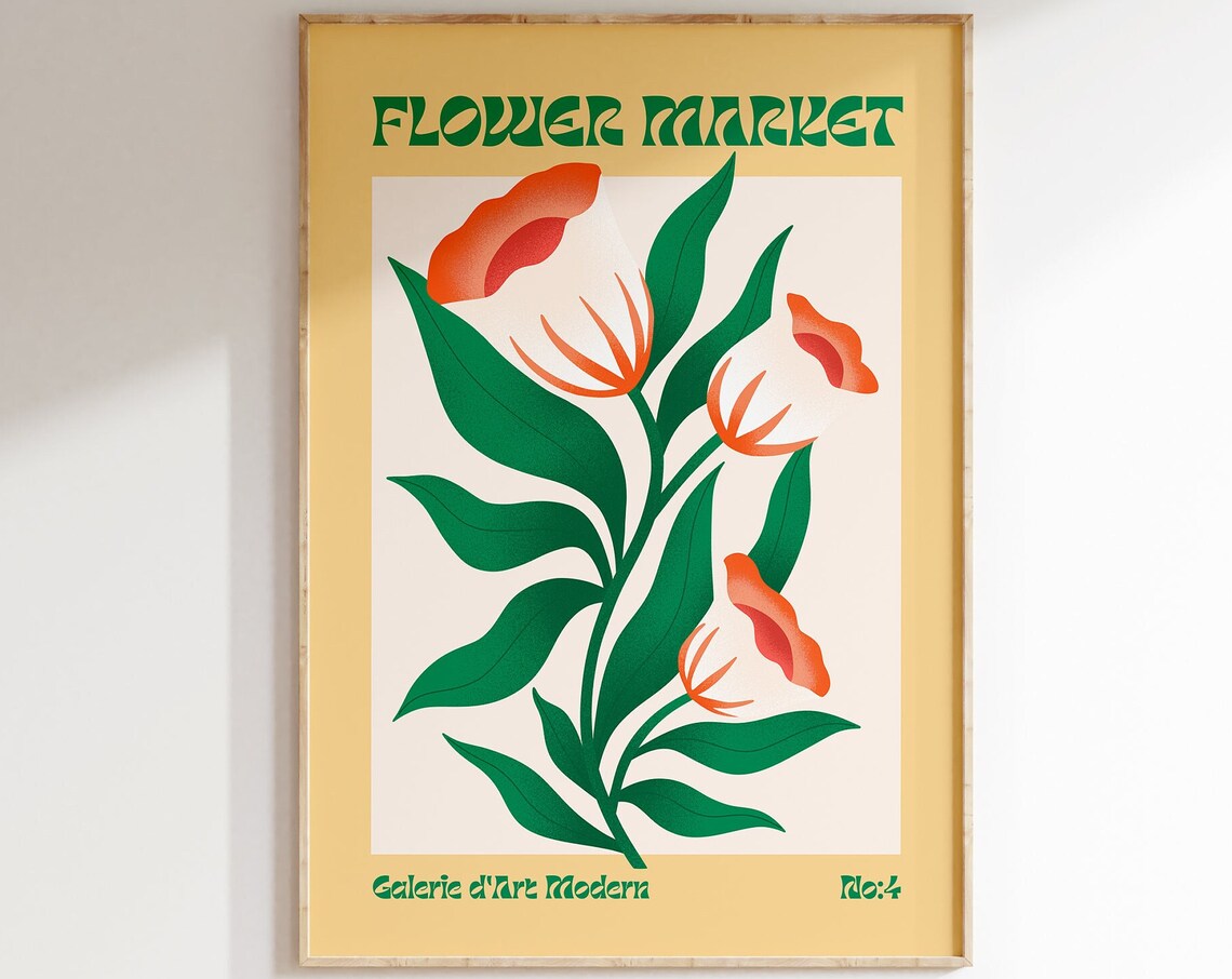 Flower Market No 4 Retro Orange Tulips Botanical Gallery Art Poster