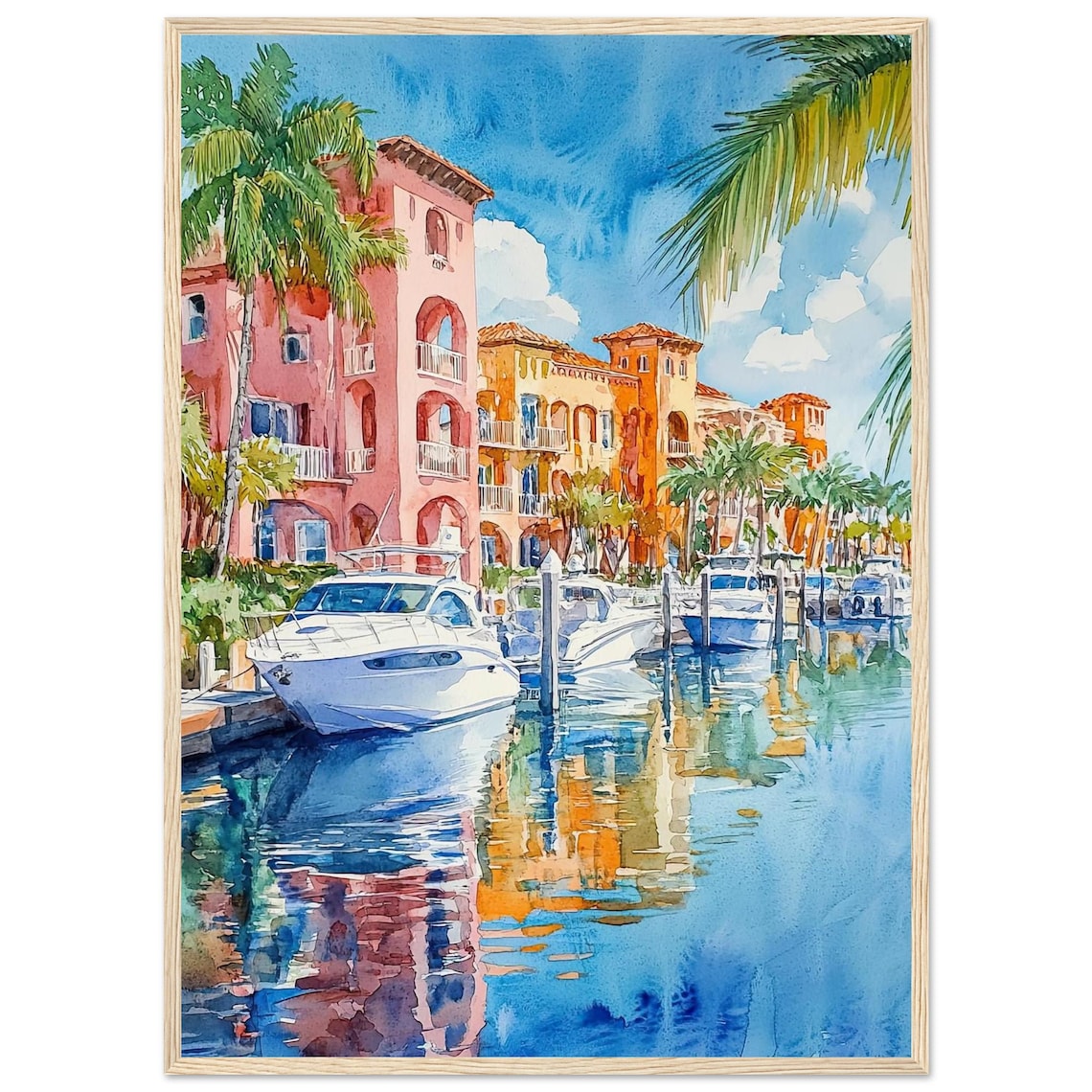 Naples Watercolor Painting Print, Florida Marina
