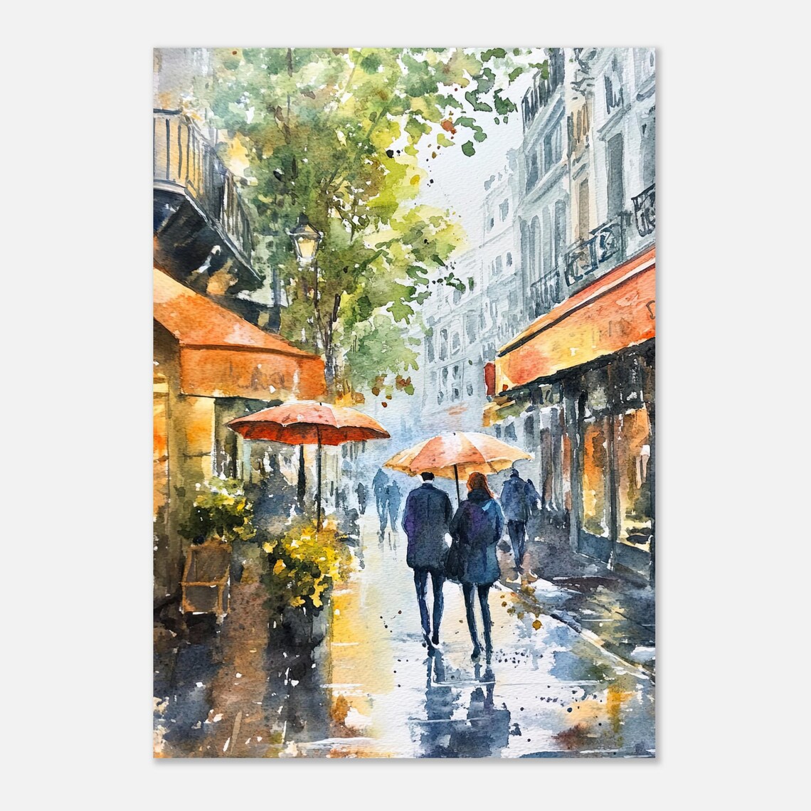 Rainy Paris Street Watercolor Art Print, Europe Travel - Image 3