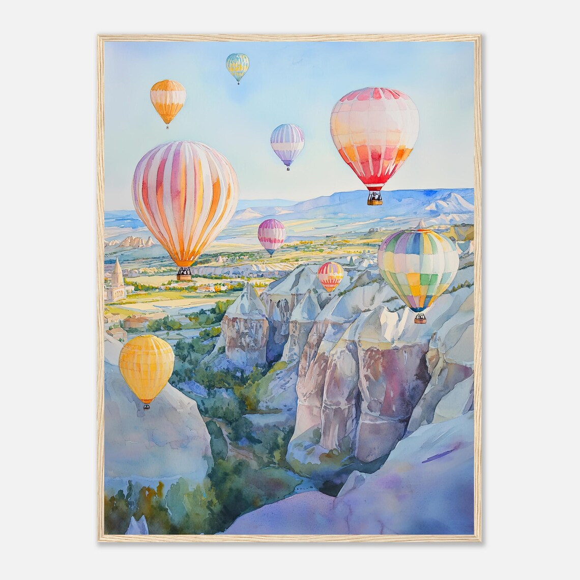 Cappadocia Watercolor Travel Poster, Turkey Landscape