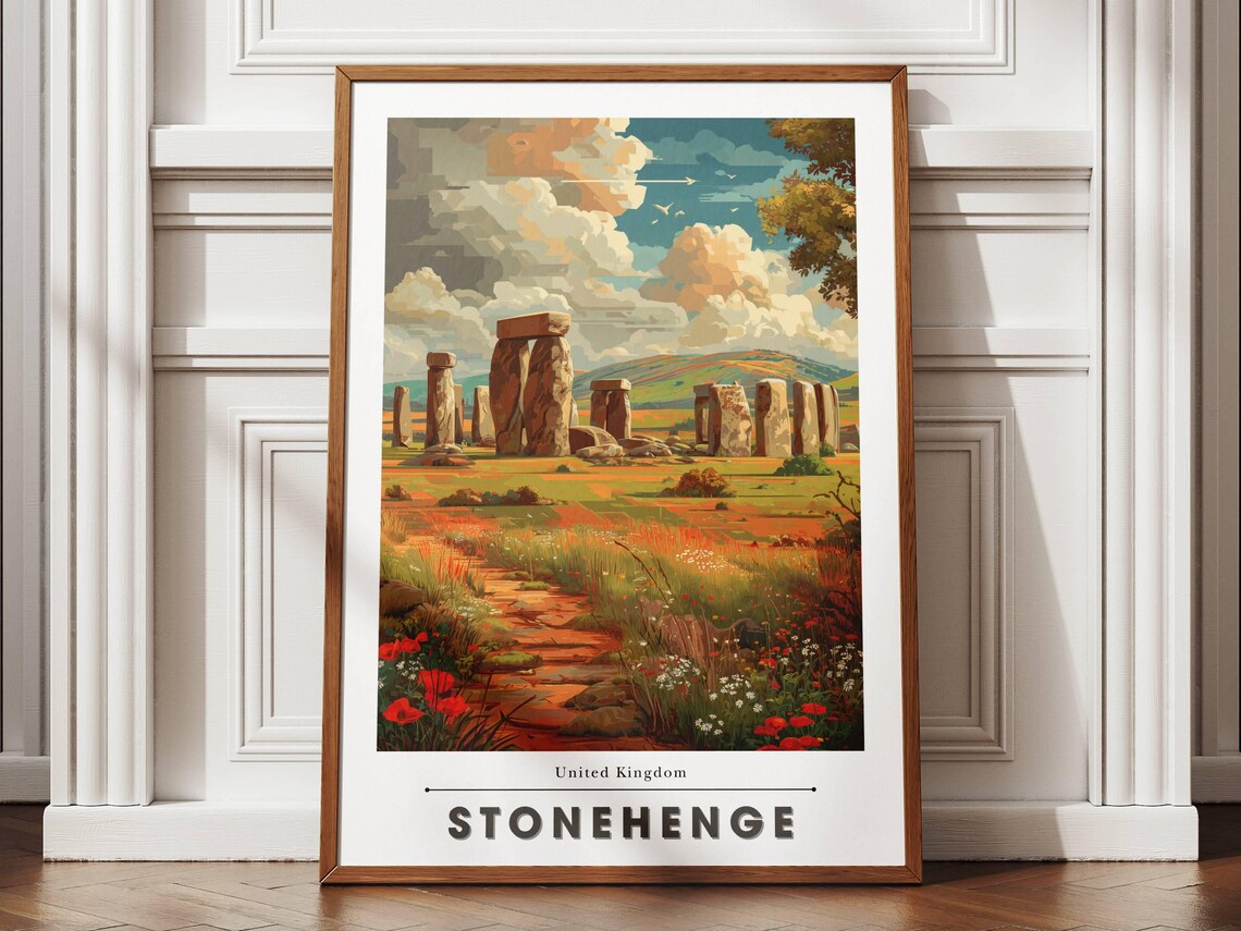 Stonehenge United Kingdom Poppy Field Vintage Travel Poster Artwork