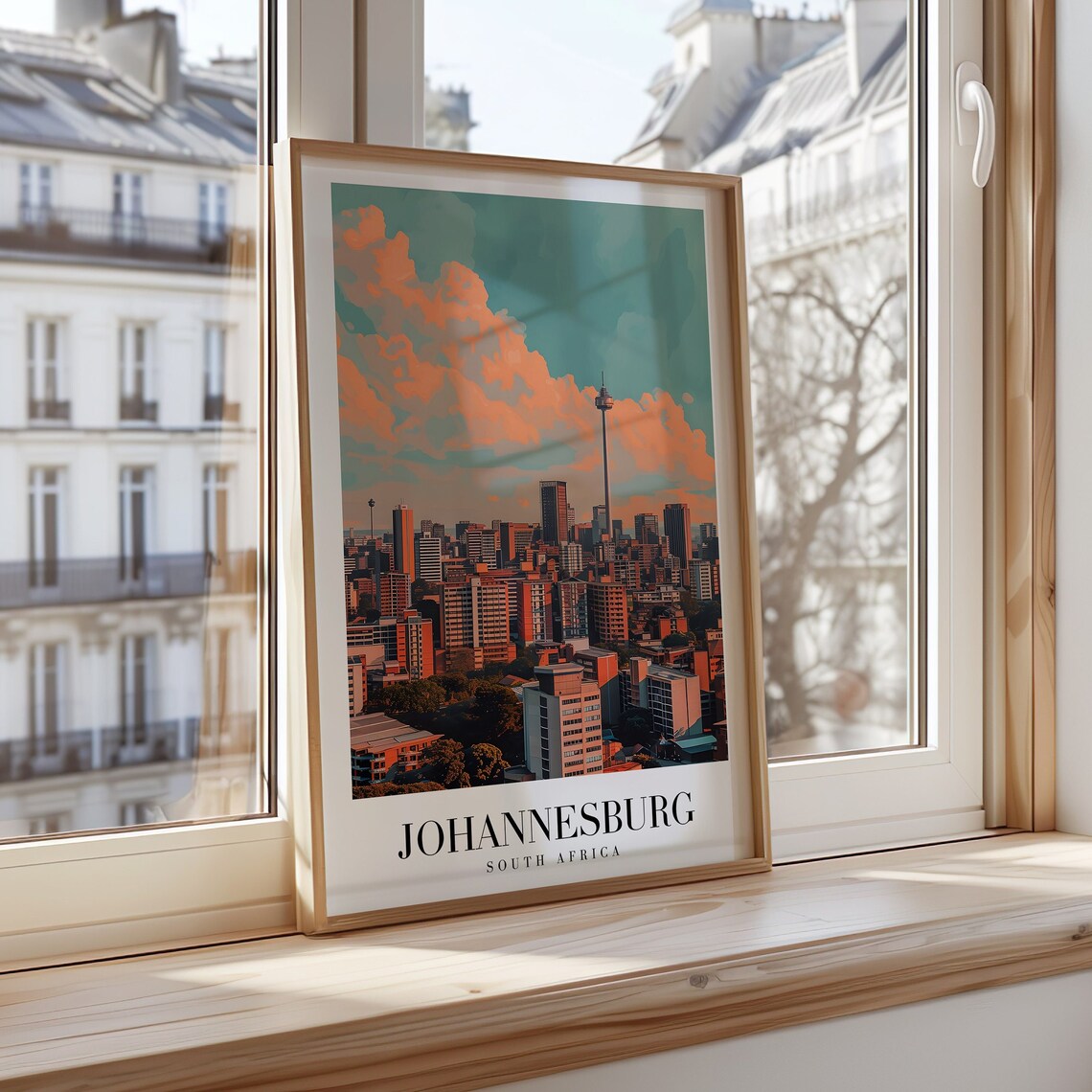 Johannesburg South Africa Skyline Sunset Teal Orange City Poster