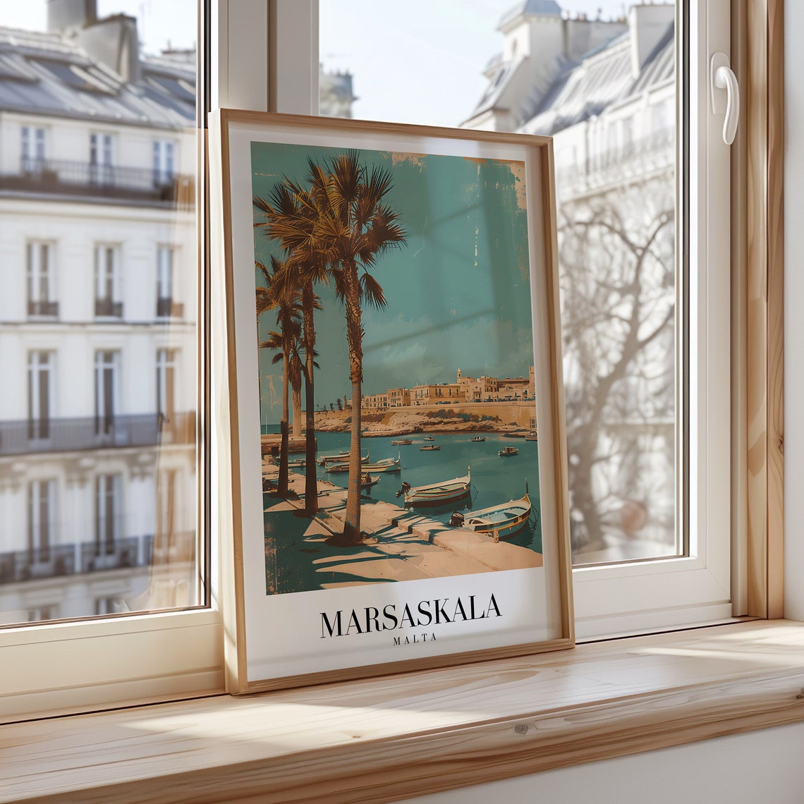 Marsaskala Poster Malta Coastline Print Mediterranean Travel Wall Art Vintage Seaside Cityscape