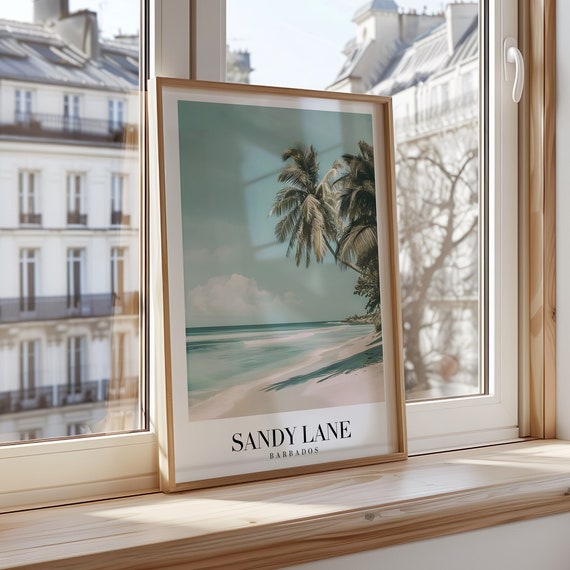 Sandy Lane Barbados Poster Tropical Beach Art Caribbean Palm Trees Print Coastal Wall Decor Island Paradise