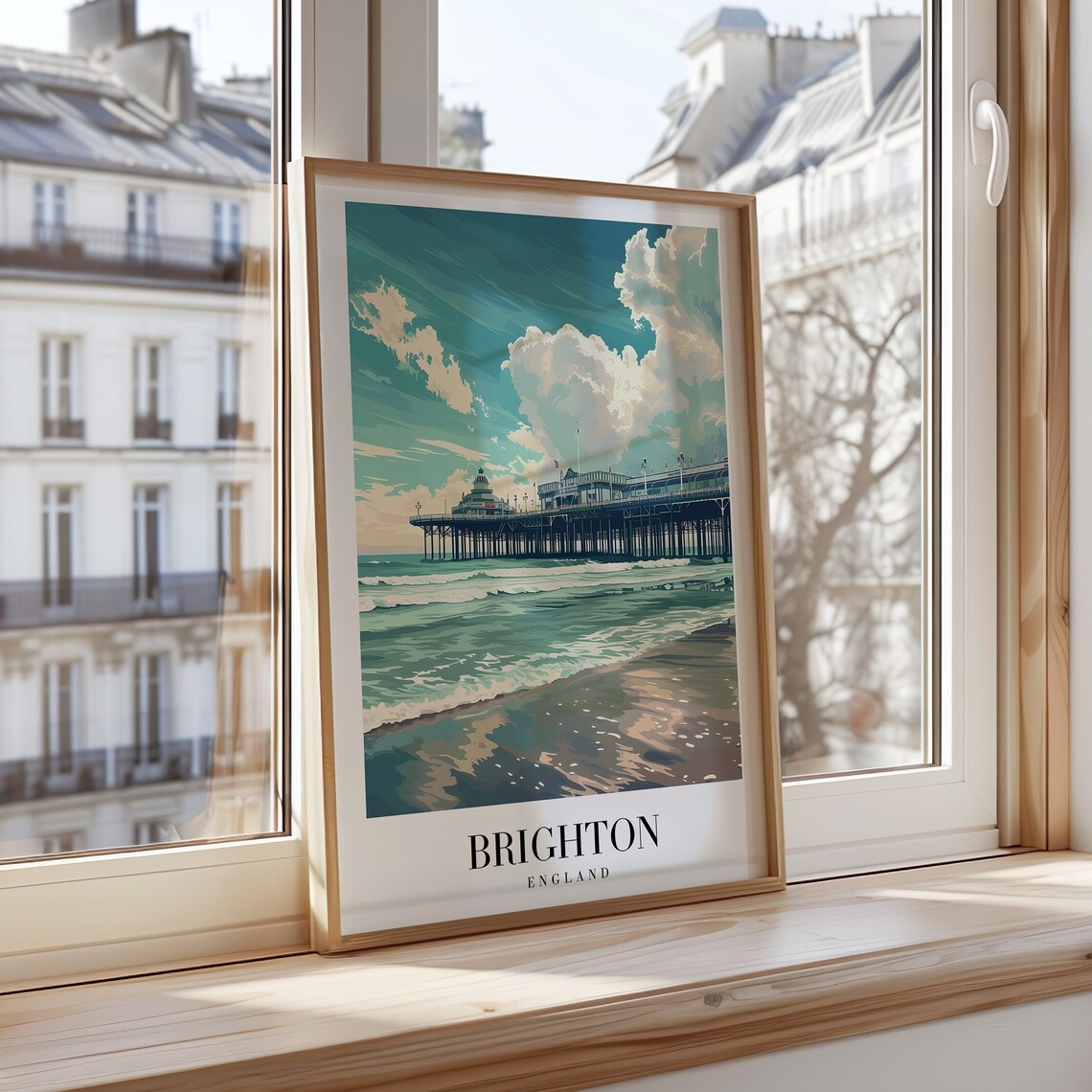 Brighton England Vintage Pier Beach Seaside Coastal Travel Poster