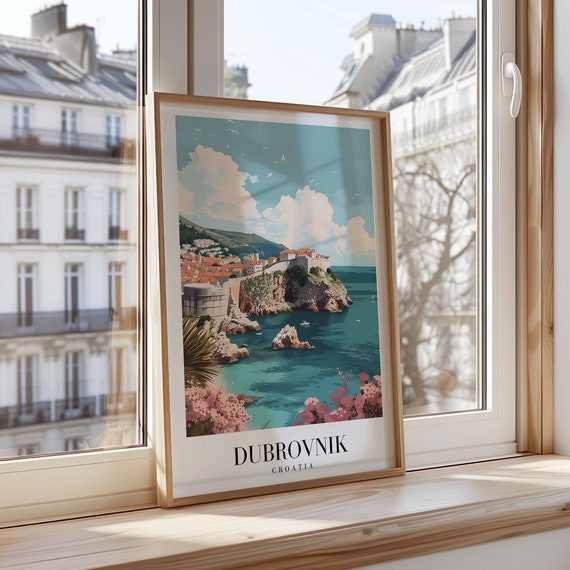 Dubrovnik City Poster Croatia Coastline Wall Art Mediterranean Scenic Print Old Town Adriatic Coast