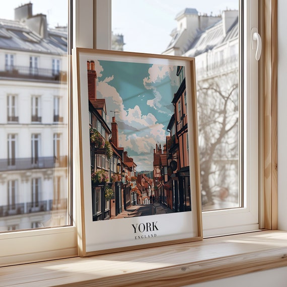 York England Poster Historic British City Art Print Uk Travel English Architecture Wall Street Scene