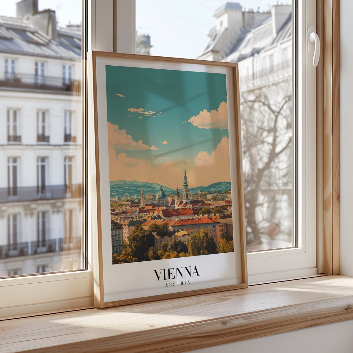Vienna Austria Skyline Poster Historic Cityscape Wall Art Travel Austrian Architecture Print St Stephens Cathedral