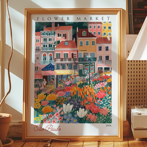 Sao Paulo Flower Market Poster Brazil City Wall Art So Travel Print Colorful Urban Cityscape South America Decor