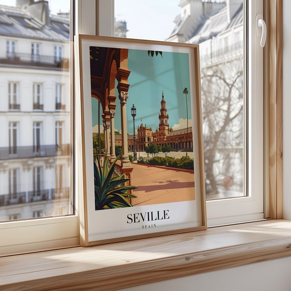 Seville Spain Poster Plaza De Espaa Wall Art Spanish Cityscape Print Travel Architecture Andalusia Decor